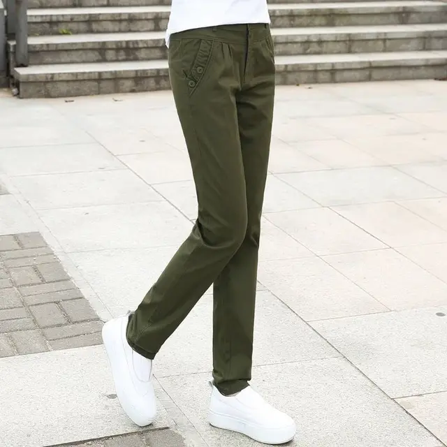 Casual Pants Elastic Feet Loose High Waist Army Green - Shop at LoveMi