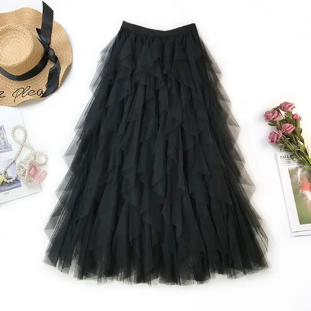 Net Gauze Puffy High Waist Fairy Dress Black - Shop at LoveMi