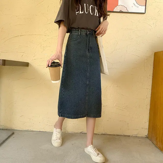 Fashion Retro Nostalgic Denim Split Skirt Blue - Shop at LoveMi