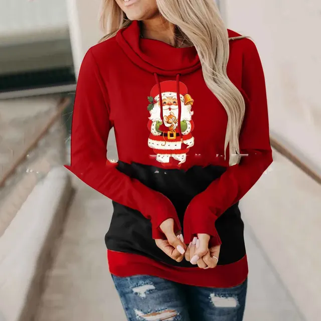 Christmas Stitching Long sleeved Hooded Sweatshirt - Shop at LoveMi