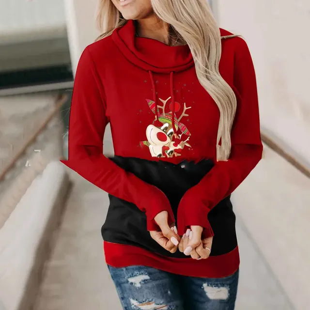 Christmas Stitching Long sleeved Hooded Sweatshirt J - Shop at LoveMi