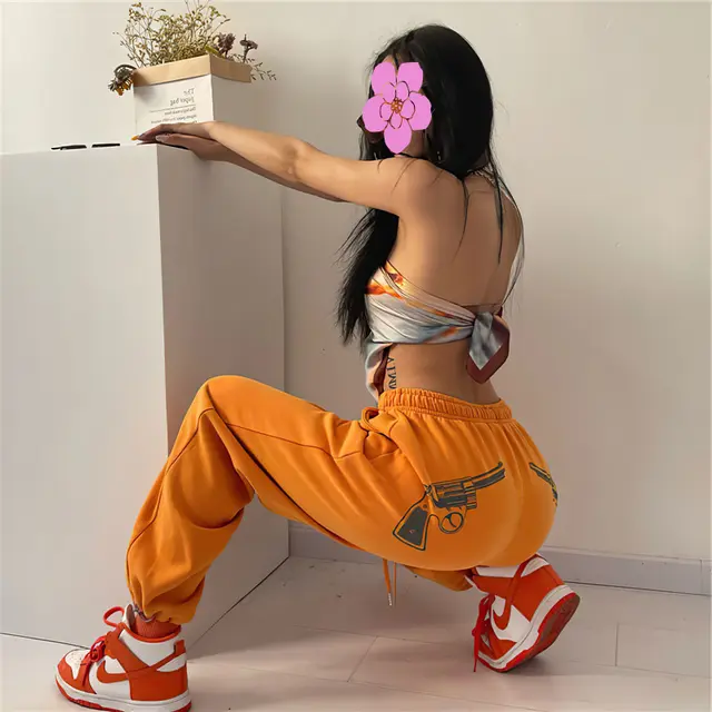Athletic Women's Loose fitting Printed Sweatpants Orange - Shop at LoveMi