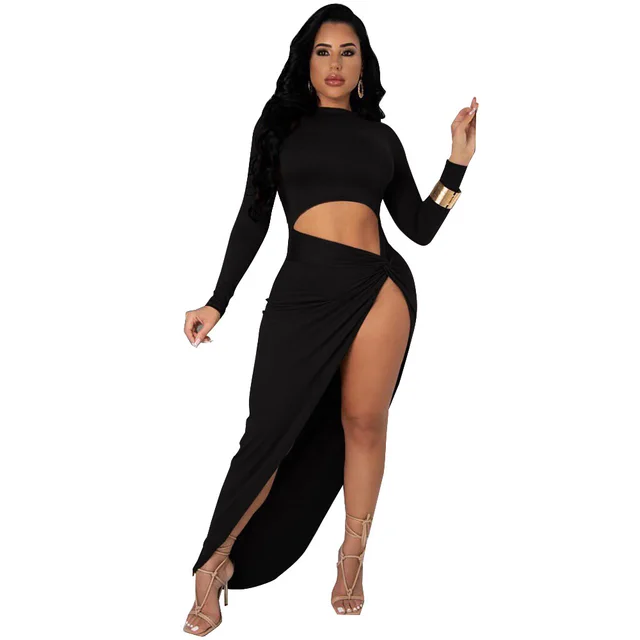 Solid Color Sexy Dress With Irregular Split Ends Black - Shop at LoveMi