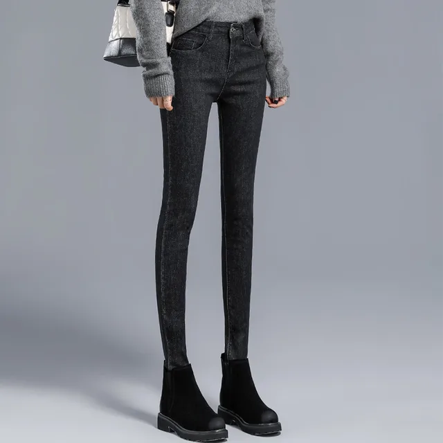 Women's Tight fitting High waisted Denim Trousers Black - Shop at LoveMi