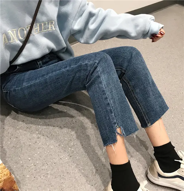 All match Chic Net Red High Waist Calf Jeans Women Light Blue - Shop at LoveMi