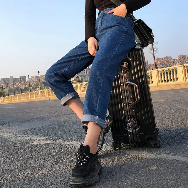 Women's Jeans Korean Style Straight Wide Leg Pants High Waist Drape Dark Blue - Shop at LoveMi