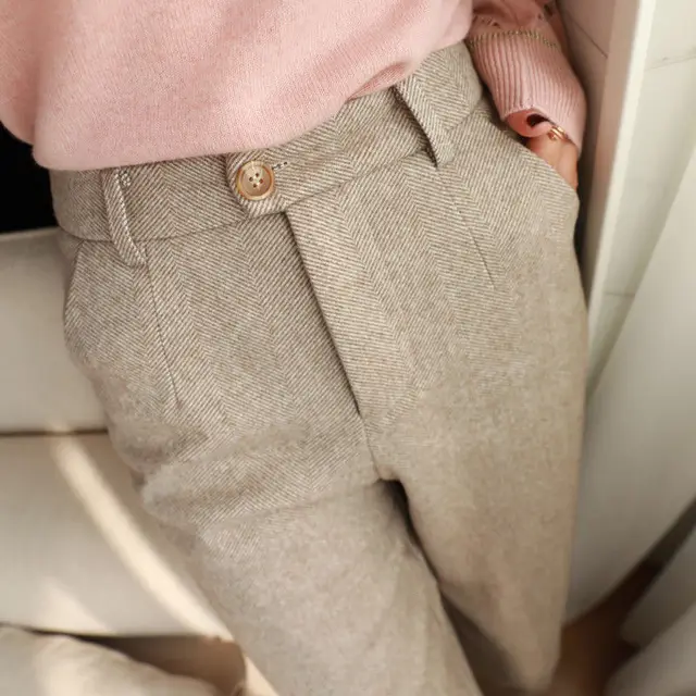 High Waist Slim Feet Suit Pants Loose Casual Beige - Shop at LoveMi
