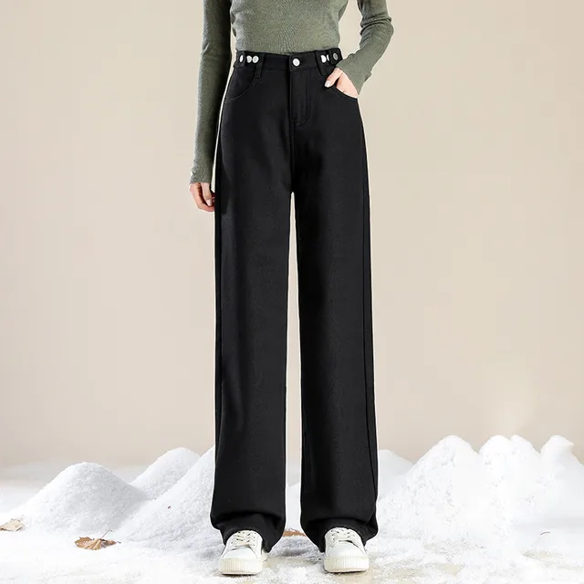 Fashion Simple Casual High Waist Plus Velvet Jeans Black - Shop at LoveMi