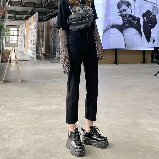 Fashion Women's Thin Split Straight leg Jeans Wool Cropped Trousers - Shop at LoveMi