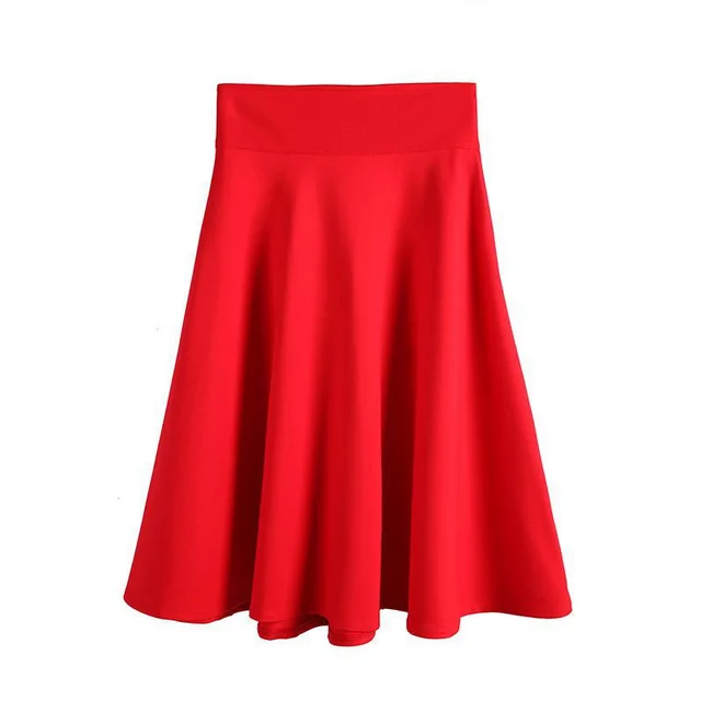 New All match Umbrella High Waist Mid length Skirt Red - Shop at LoveMi