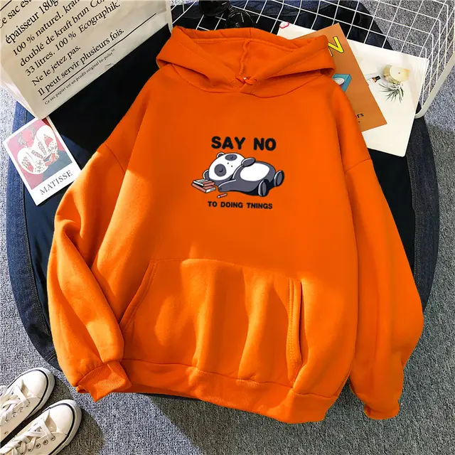 Hooded Plus Fleece Panda Sweater Women's Casual Loose Top Orange - Shop at LoveMi