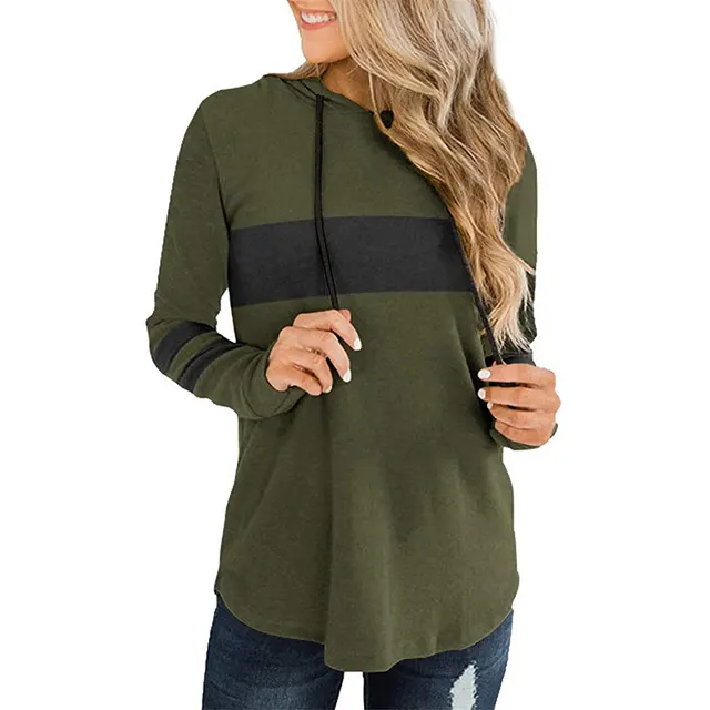 Women's Casual Top With Long Sleeves And Drawstring Hood Army Green - Shop at LoveMi