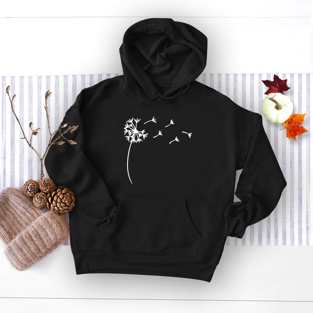 Fall Winter Women's Cute Dandelion Hooded Sweater Black - Shop at LoveMi