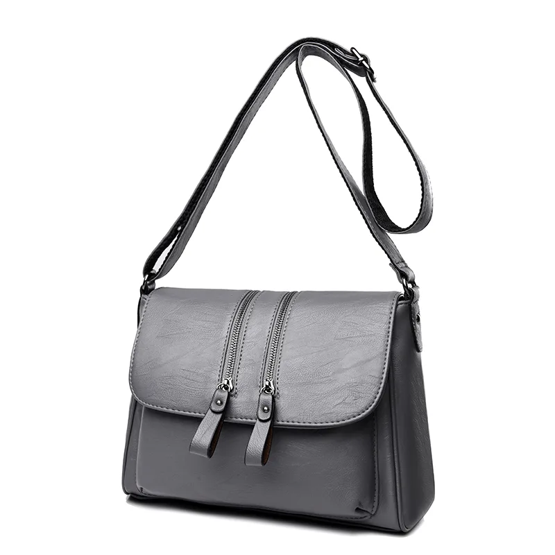 Crossbody Women's Soft Leather Middle aged Mother Bag Grey - Shop at LoveMi