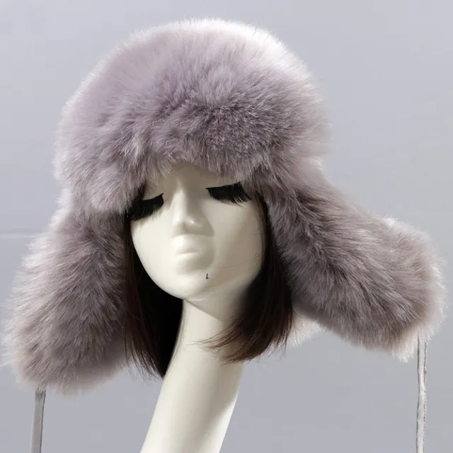 Women's Thick Warm Ball Ear Protection Hat Winter Plus Velvet Faux Fox Fur Grey - Shop at LoveMi