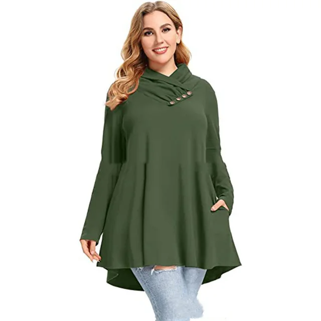 Women's Crinkle Collar Plus Size Top Long Sleeve Tunic Light Green - Shop at LoveMi