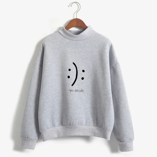 Smiley Text Fun Casual Loose Round Neck Sweater Women Grey - Shop at LoveMi