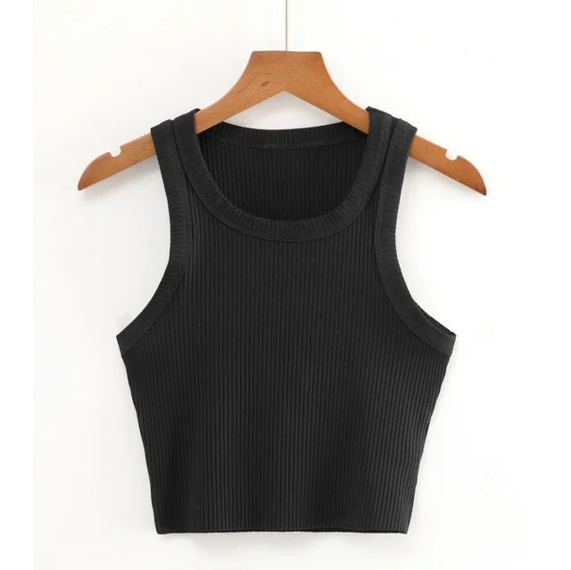 Top Square Neck Sleeveless Slim High Waist Vest Black - Shop at LoveMi