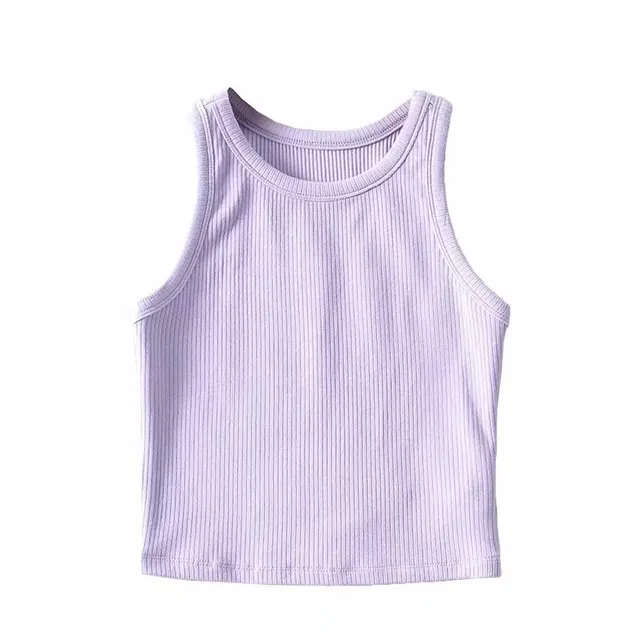 Women's Solid Color Threaded Round Neck Vest Purple - Shop at LoveMi