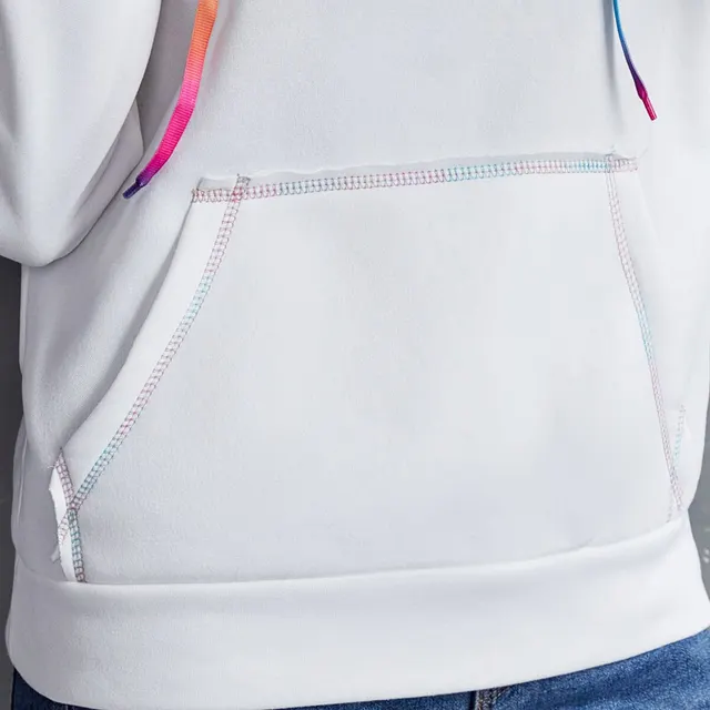 Loose Casual Hooded Sweater Rainbow Ribbon Color Block Jacket Top Rose Red - Shop at LoveMi