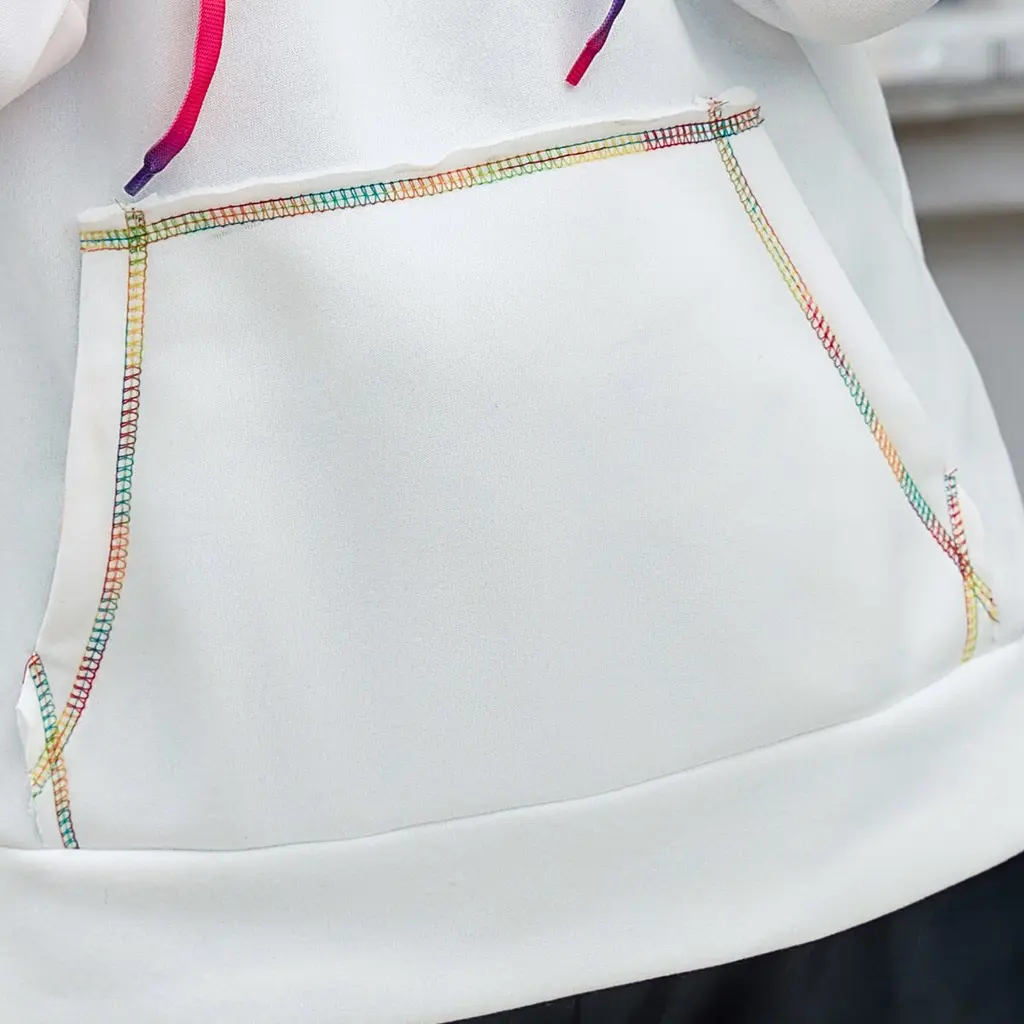 Loose Casual Hooded Sweater Rainbow Ribbon Color Block Jacket Top - Yellow