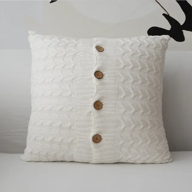 Nordic Black And White Polka Dot Ball Dot Pillow Cushion White Knitted Buttons - Shop at LoveMi