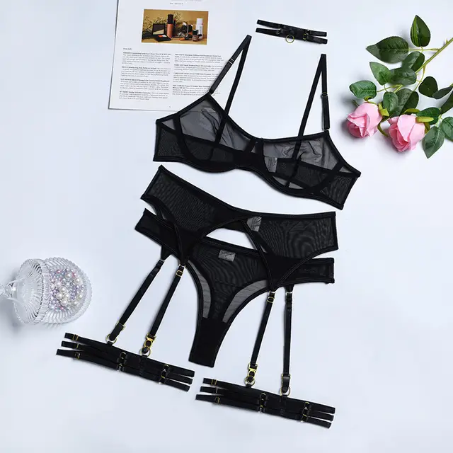 Three piece Sexy Lingerie Garter Belt Black - Shop at LoveMi