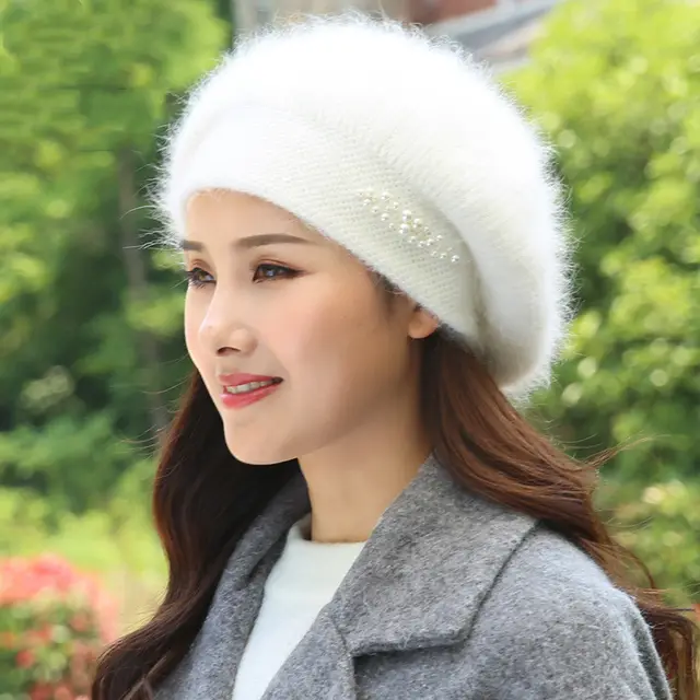 Winter Warm Fashion Knitted Confinement Hat Casual Beret Cute Rabbit Fur Hat White - Shop at LoveMi