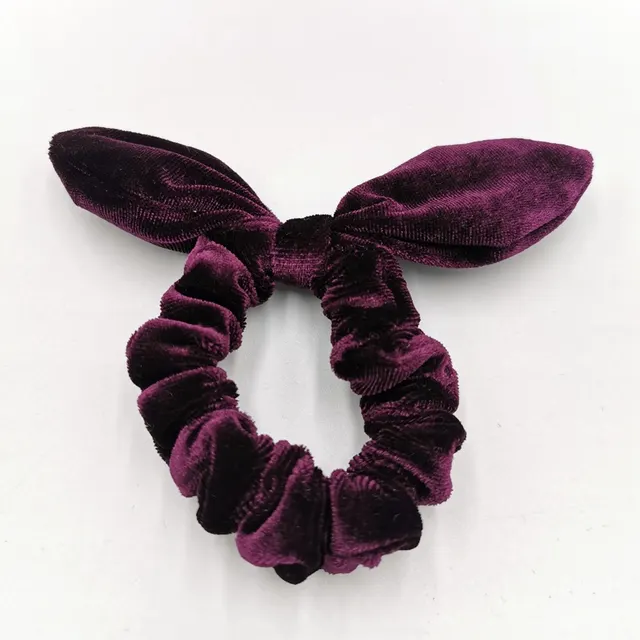 Simple Women's Gold Velvet Bunny Ear Hair Tie Dark Purple - Shop at LoveMi