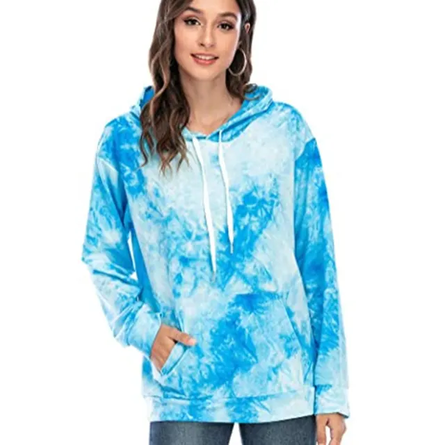 Tie dye Long sleeved Hooded Ladies Sweatshirt Blue - Shop at LoveMi