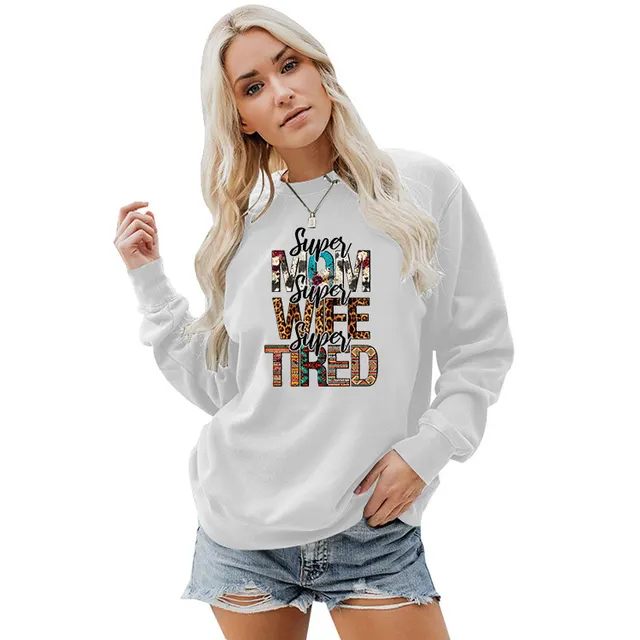 Women's Crew Neck Print Plus Size Sweatshirt White - Shop at LoveMi