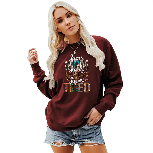 Women's Crew Neck Print Plus Size Sweatshirt Wine Red - Shop at LoveMi