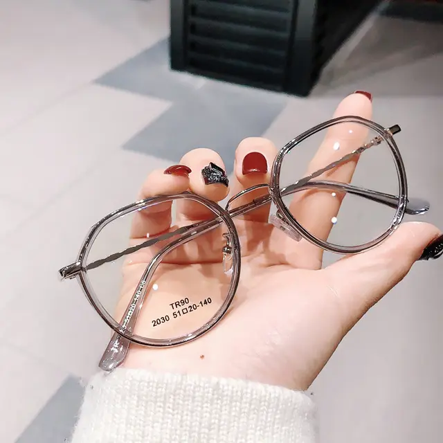 The New Polygonal Anti blue Light Glasses Frame Korean Version Transparent Grey Silver Rim - Shop at LoveMi