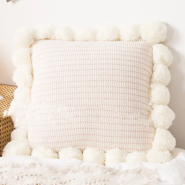 Throw Pillow Bed Sofa Cushion Waist Knitted Pillowcase Beige - Shop at LoveMi
