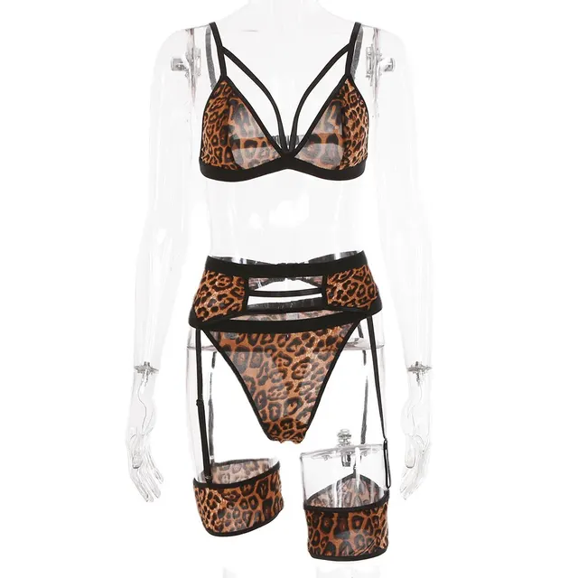 Sexy Lingerie Three piece Lace Three point Perspective Embroidery Leopard - Shop at LoveMi