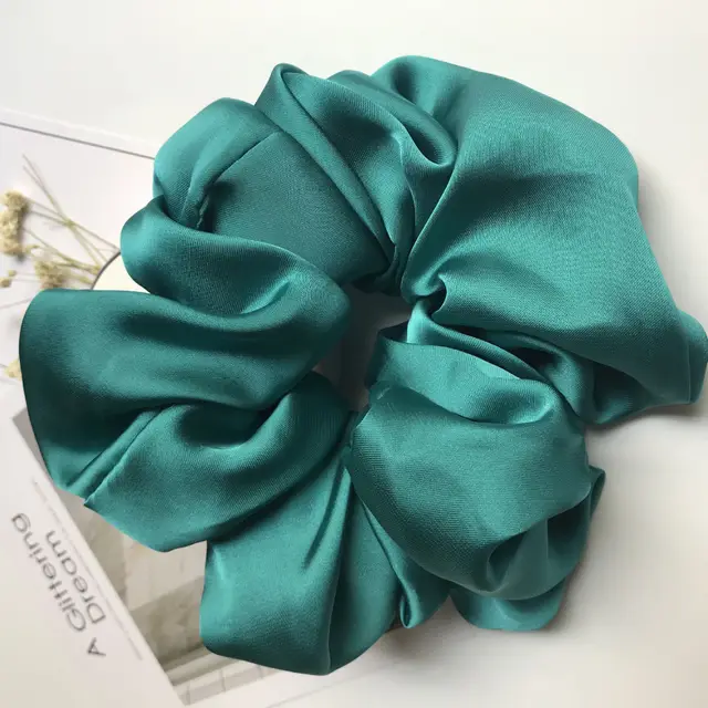 Oversized Smooth Satin Large Intestine Circle Hair Tie Dark Green - Shop at LoveMi
