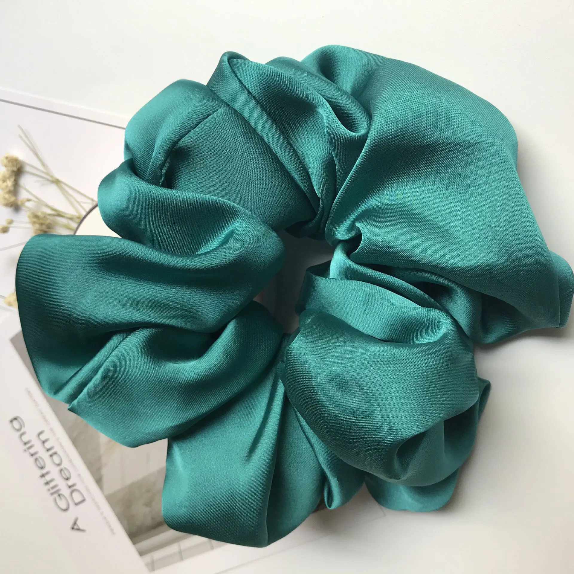 Oversized Smooth Satin Large Intestine Circle Hair Tie - Dark Green