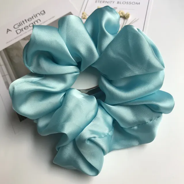 Oversized Smooth Satin Large Intestine Circle Hair Tie Light Blue - Shop at LoveMi