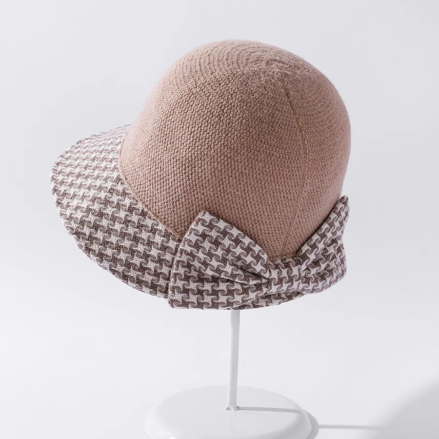 Small Lattice Stitching Knit Top Fisherman Hat Beige - Shop at LoveMi