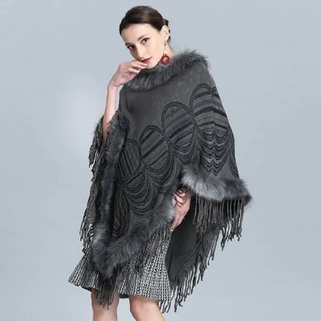 Cardigan Women's Cloak Mid length Scarf Shawl Outer Wear Grey - Shop at LoveMi