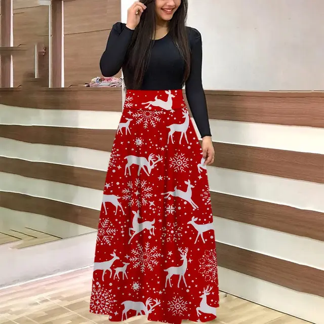 European And American Christmas Print Long Skirt Suit Donkey - Shop at LoveMi