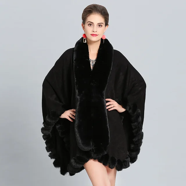Winter Thick Shawl Imitation Fox Fur Long Collar Black - Shop at LoveMi