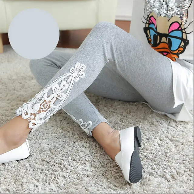 Triangular Side Lace Carving Slimming Leggings Light Grey - Shop at LoveMi