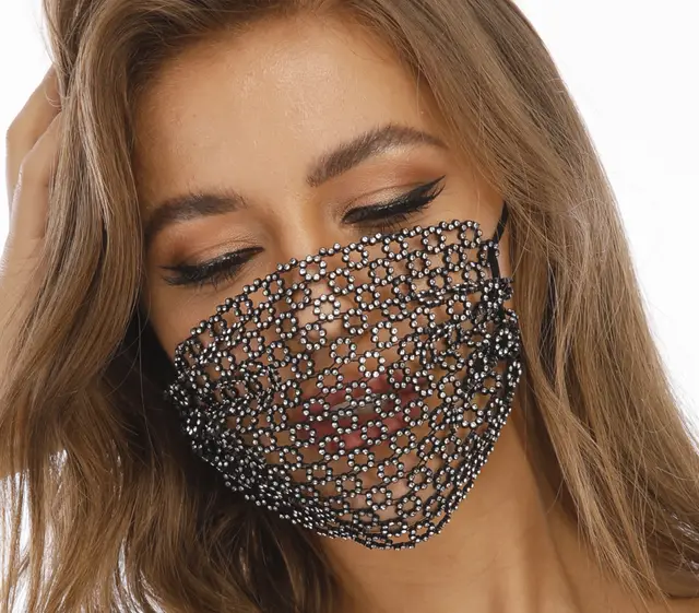 Novelty Fishnet shaped Star Rhinestone Face Mask Little Flowers - Shop at LoveMi