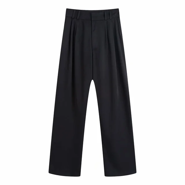 High Waist Slimming Solid Color Casual Trousers Black - Shop at LoveMi