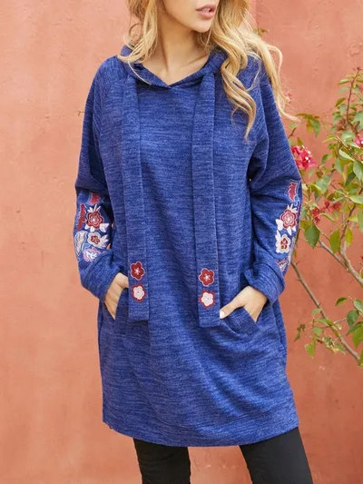 Hooded Knitted Sweater Casual Mid Length Long Sleeved Top Blue - Shop at LoveMi