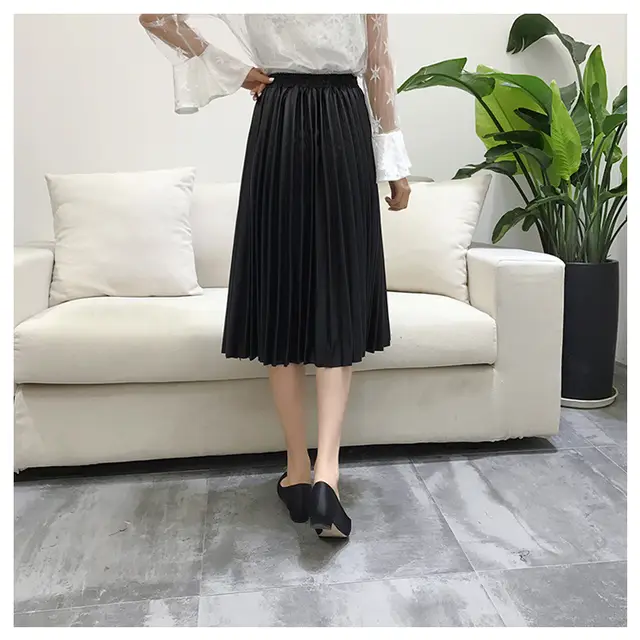 Pleated Half Length High Waist Long Skirt Black - Shop at LoveMi