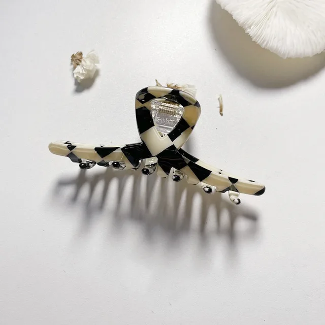 Simple Retro Black And White Checkerboard Series Hairpin Medium Cross - Shop at LoveMi
