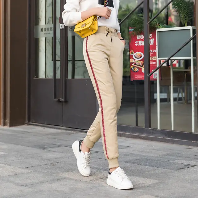 High Waist Outer Wear Thick Warm Trousers Khaki - Shop at LoveMi