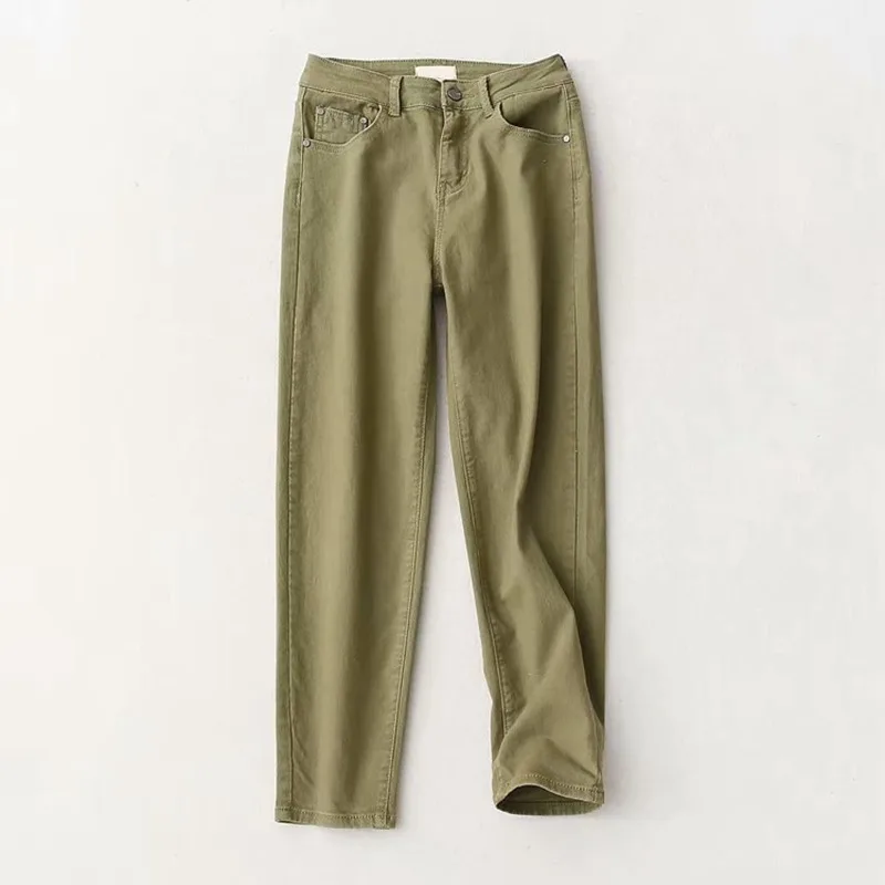 Women's High Waist Jeans Loose And Slim - Green